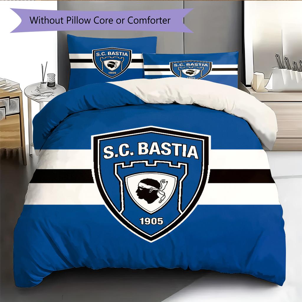 SC Bastia Pattern Bedding Home Decoration Birthday Gift (1 * duvet cover + 2 * pillowcase, without core)