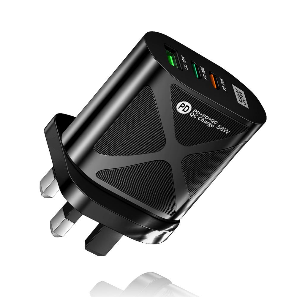 58W Multi-Standard Travel Charger with USB & Dual PD Fast Charging (EU/US/UK/KR/AU)