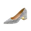 Pointed elegant Wedding Shoes Plus Size Shallow High Heels Pumps Ladies Thick Silver Glitter Heels Pumps Women Luxury footwear