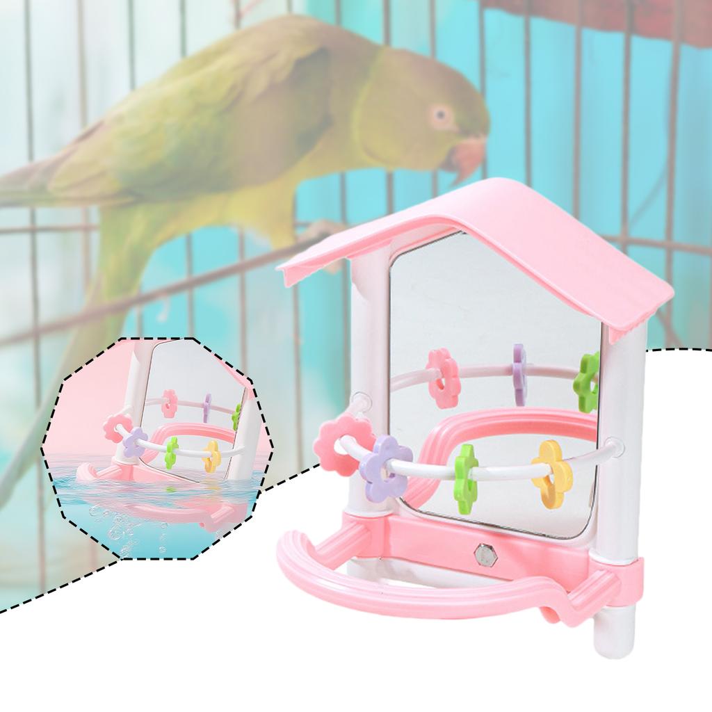 Bird Mirror Toy with Perch Stand Activity Center Parrot Chewing Toy Cage Accessories for Parakeet Cockatiel Conure Lovebird