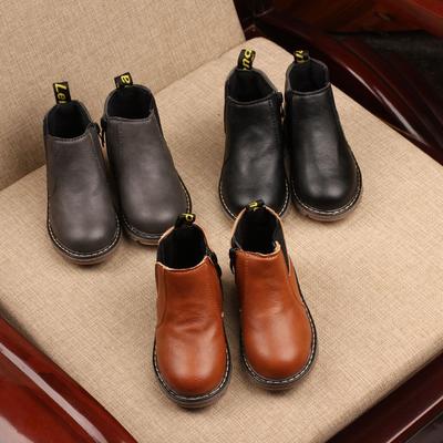 Bottes en cuir pour enfants de printemps et d'automne pour filles et garçons, bottes Martin décontractées épaisses et rétro à la mode avec fermeture éclair latérale