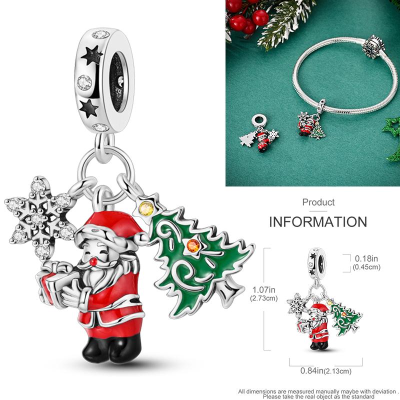 Christmas Bell Dangle Beads Copper Snowman Heart Elk Christmas Tree Snowman Fit Original Bracelet Women Jewelry