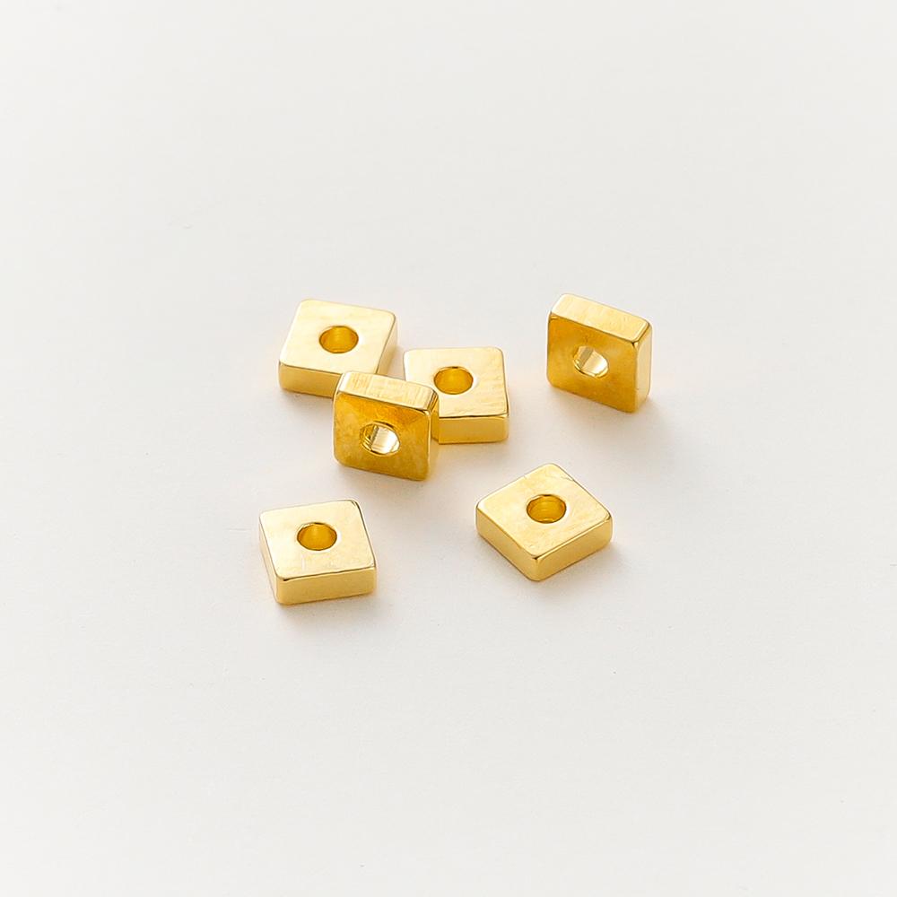 30-100pcs/lot 14K 18K Gold Silver Plated Square Flat Loose Spacer Beads Bracelet Decorate Beading For DIY Jewelry Crafts Finding