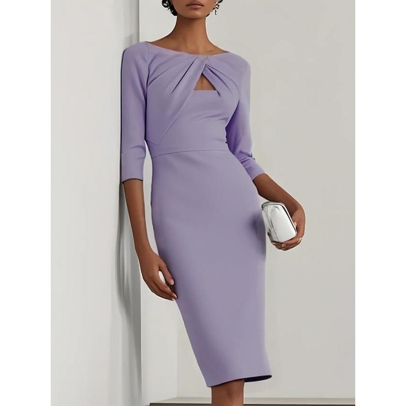 MGHR Women's Fashion Summer Spring 3/4 Sleeves Solid Color Print Casual Dresses
