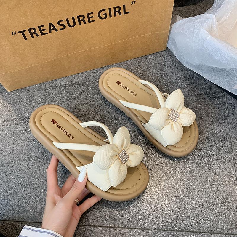 

Cool slippers slippers one word muffin summer new fashion thick bottom outer wear women s flower rhinestones 40 бежевий