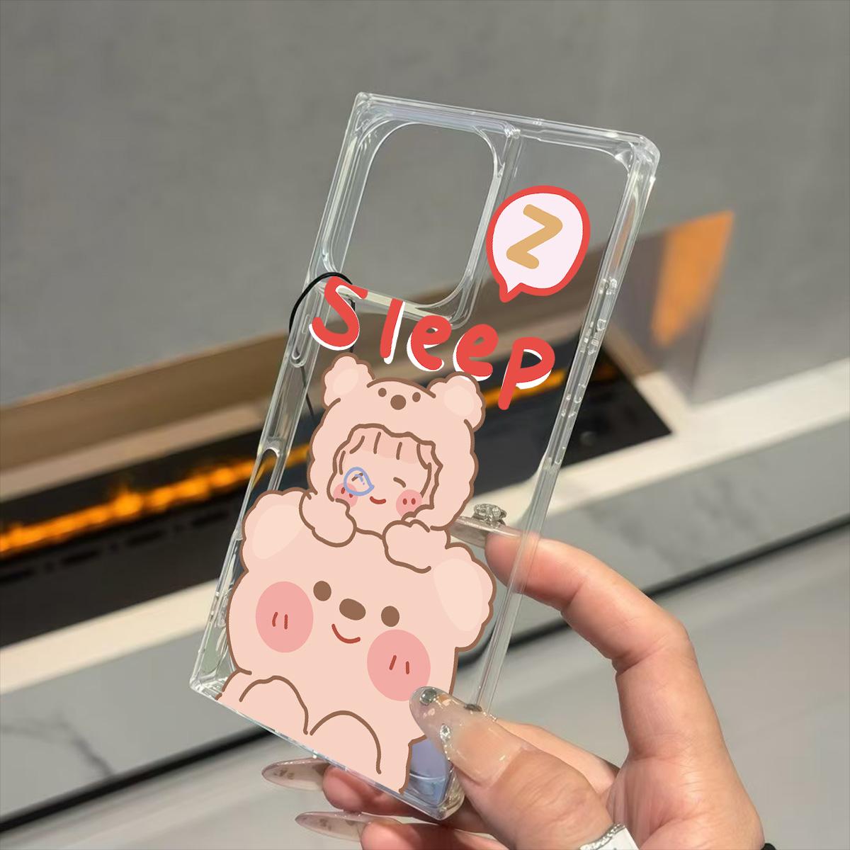 

Clear Square Back Tube Case Protection For iPhone 12 15 Plus 16 ProMax 13 14 Pro Max 11 Anti-Oxygen,Cute Bear Cartoon Pattern Casing iphone 16