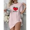 [Plus Size Pajamas] New Plus Size Pajamas Pink And White Striped Strawberry Print Nightdress