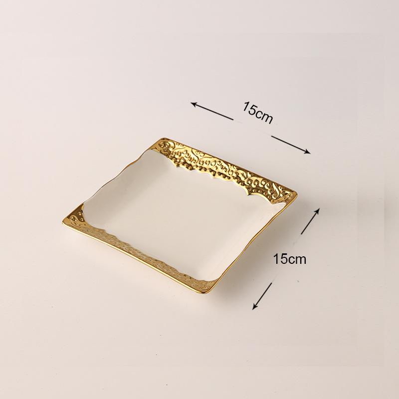 Golden Edged Ceramic Dining Plate Western Style Steak Plate Pasta Dish Sushi Plates Salad Bowl Serving Plates Dessert Bowl Dish