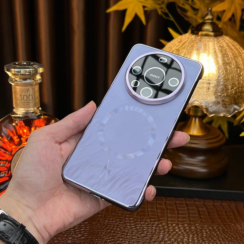 Applicable to Huawei mate70pro mobile phone case borderless feather yarn pattern mate60pro magnetic suction anti-drop Internet celebrity shell