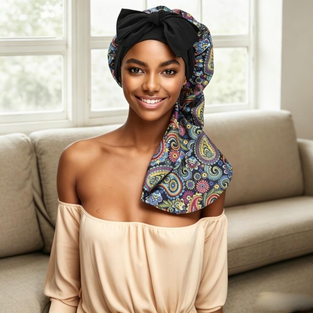 Leopard Print Silk Hair Bonnet Bowknot Design Hair Protector Bonnet Anti-UV Head Scarf  For Women