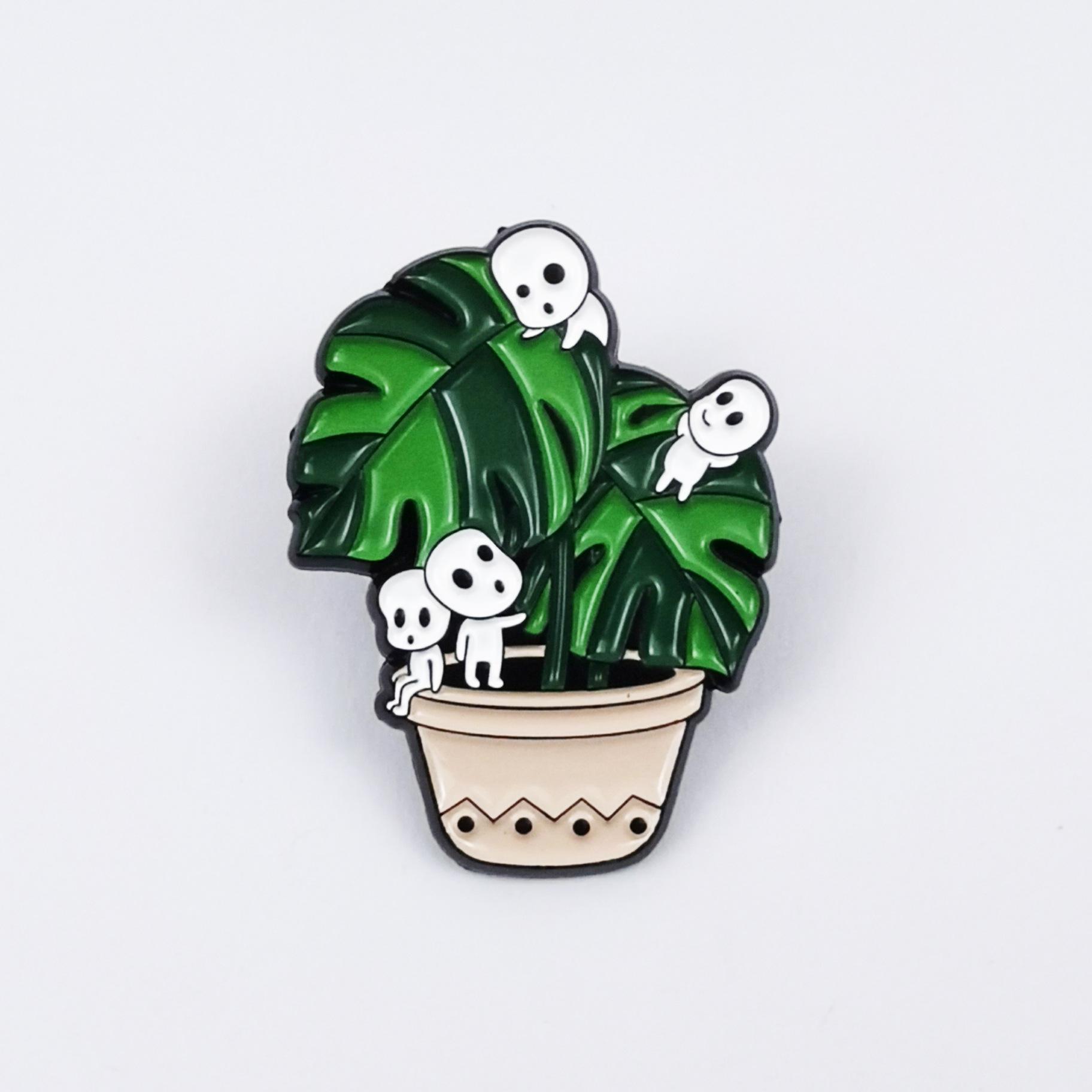 Cartoon Astronaut Brooch: Cute Frog & Salamander with Green Plants Badge
