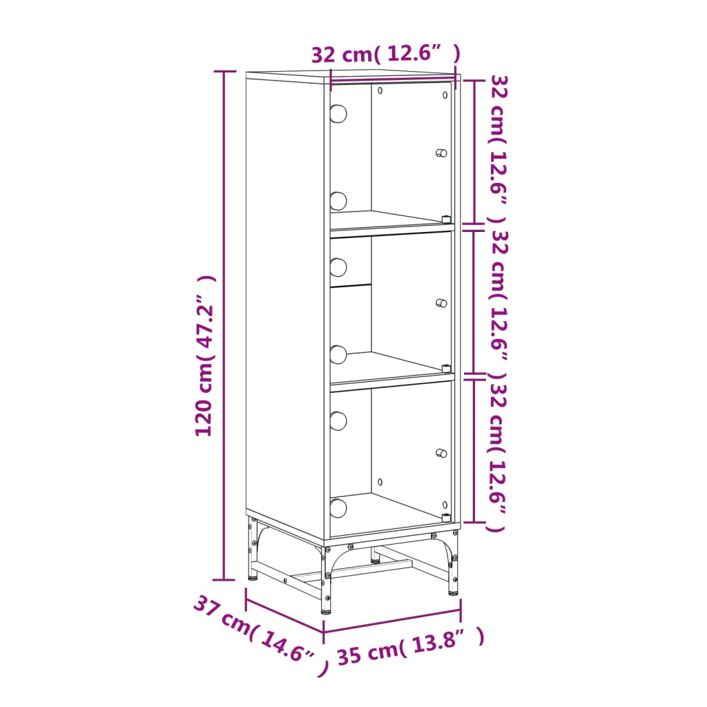 Highboard with Glass Doors Concrete Grey 35x37x120 cm