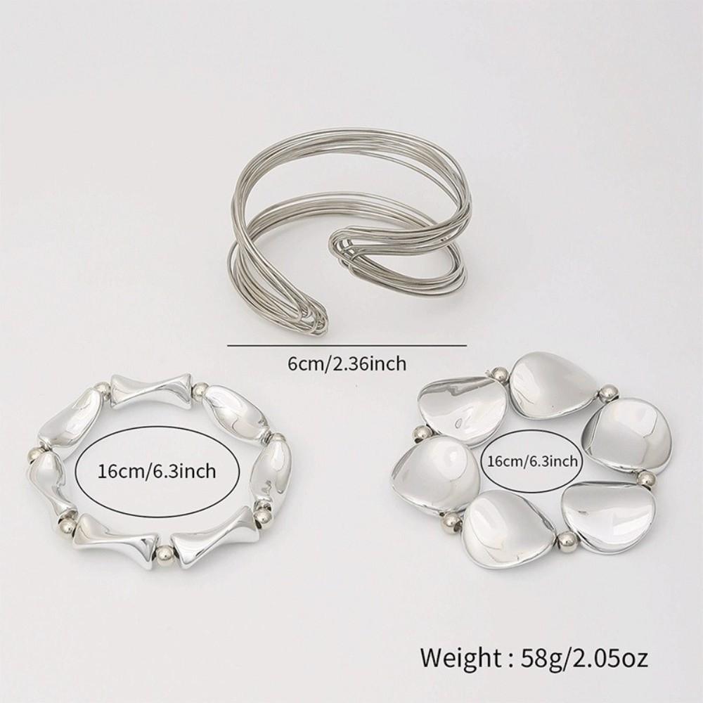 3 Pcs/Set Exaggerated Geometric Bangle Metal Women's Hand Bracelet Delicate Bracelet Set  Women