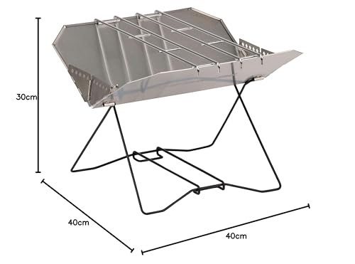 Captain Stag UG-91 Silver BBQ Grill, Shell Fire Pit, 400W Stainless Steel, with Two Tripods and Storage Bag