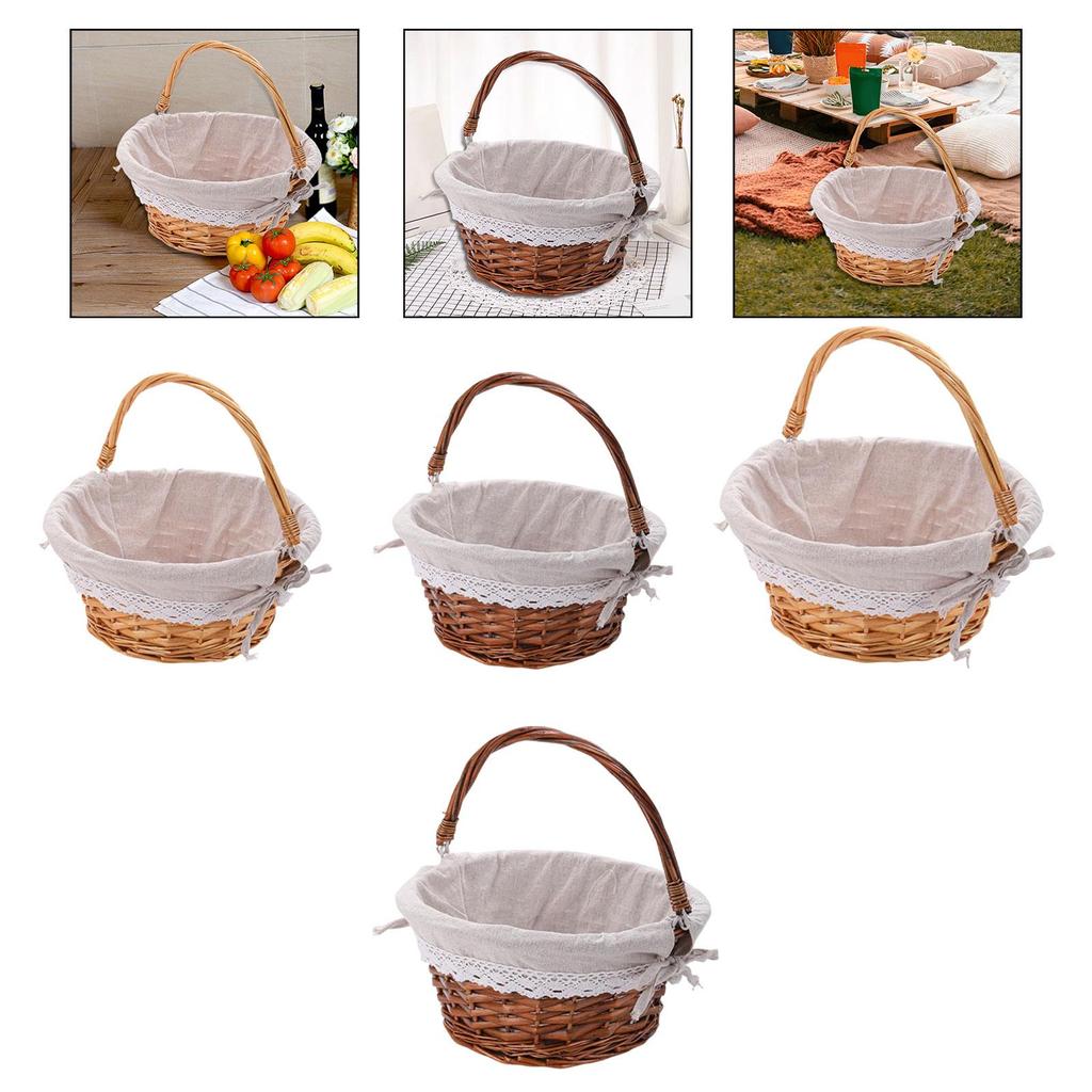 Handwoven Rattan Picnic Storage Basket Portable Rustic Charm Accessories for Outdoor Camping Circular Shape Multifunctional