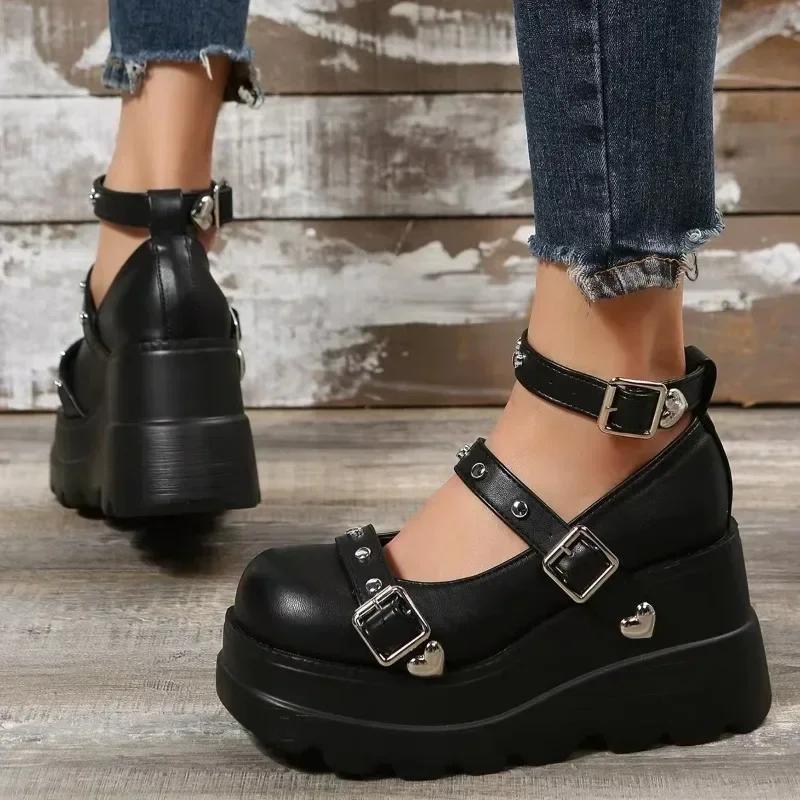Women Pumps  Super High Heel Platform Wedge Spring Ladies Sandals Belt Buckle Classic Sweet Punk Female Lolita Shoes