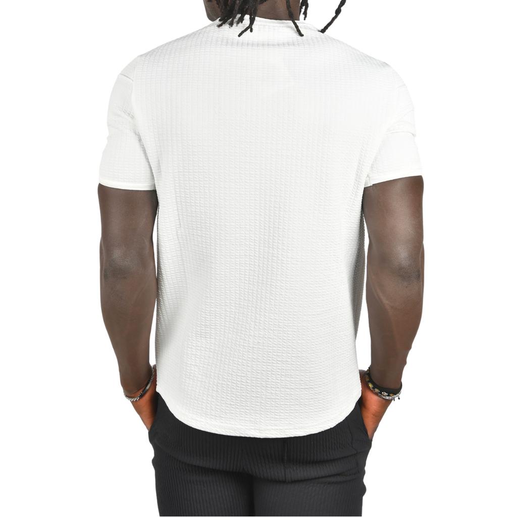 DeepSEA Front Pleated Embossed Dot Patterned Waffle Fabric T-Shirt 2403207