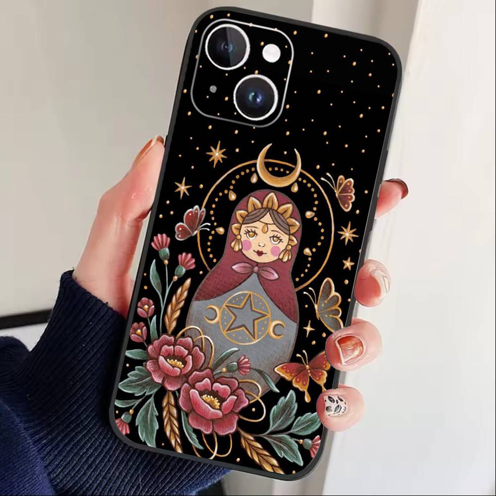 

Russian Dolls Matryoshka Phone Case For iPhone17,16,15,14,13,12 Plus,Max Soft Silicone Black Cover iPhone16