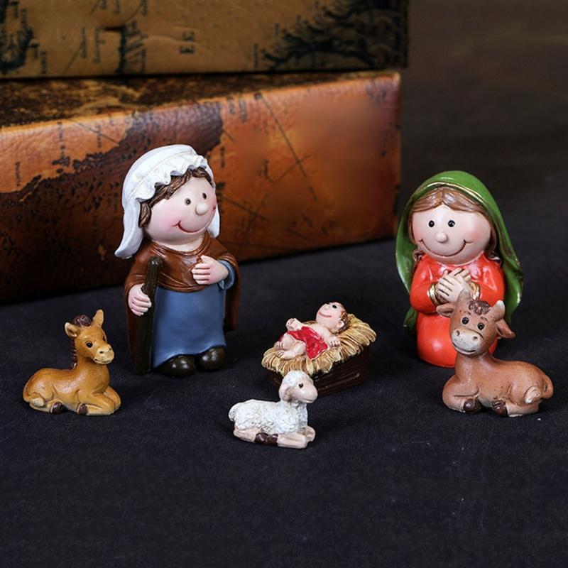 Nativity Statue Scene Set Holy Manger Christmas Crib Figurines Miniatures Ornament Church Gift Home Decorations