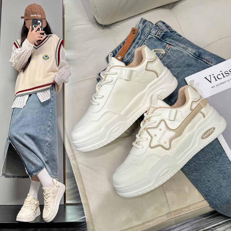 Frühling und Herbst neue Sport- und Freizeit-Ins-Plattform-Ledereinzel schuhe Board schuhe