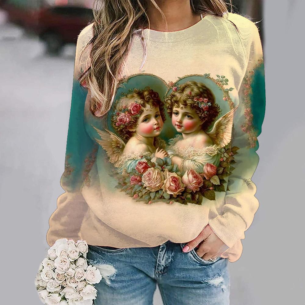 Fashion New Cute Angel Baby 3D Print Sweatshirts Women Casual Long Sleeve Hoodies Y2k Streetwear Pullovers Tops Female Clothing