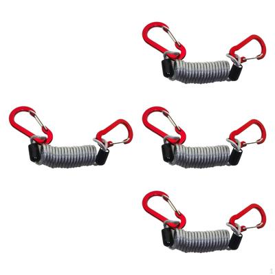 4Pcs Fishing Lanyards Retractable Coiled Lanyard with Carabiners Portable Elastic Rope Steel Wire