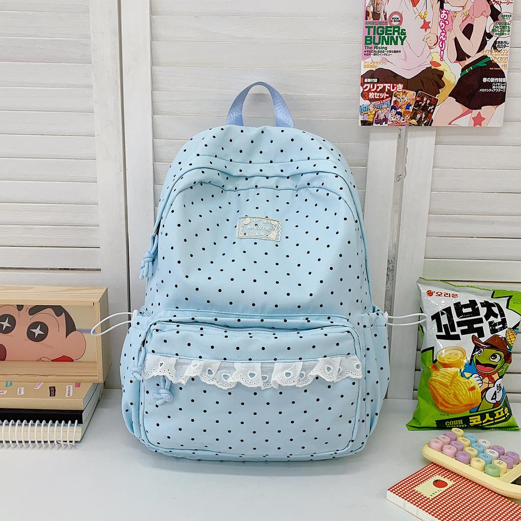 Schoolbag new high-value sweet student schoolbag polka dot lace casual backpack large capacity lightweight backpack