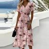 Women V Neck Short Sleeve Waist Defined Floral Print Casual Midi Dress for Daily Wear and Outdoor Activities