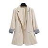Women Suit Coat Turn-down Collar Mid Length Three Quarter Sleeve Single Button Closure Plus Size