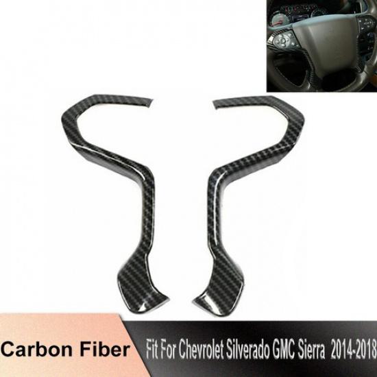 CARBON FIBER Console Steering Wheel FRAME COVER TRIM For Silverado SIERRA 14-18
