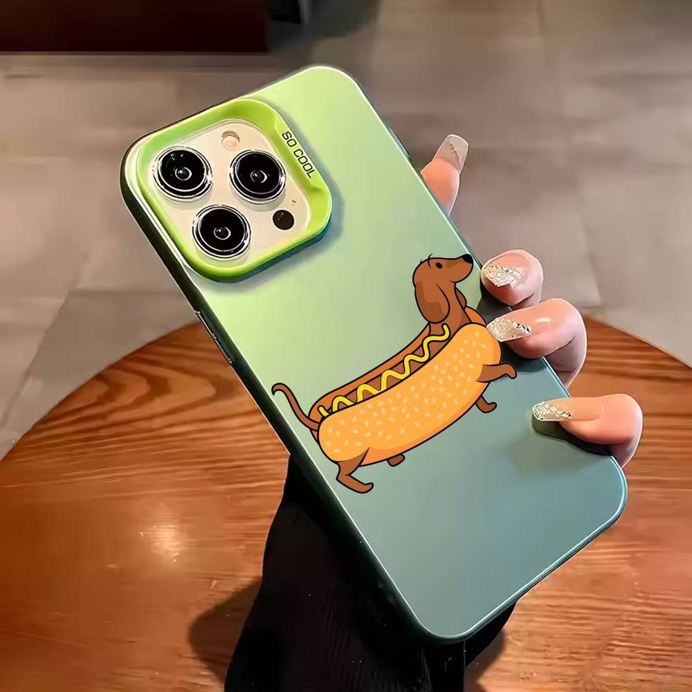 Cute Dachshund Dog Phone Case For iPhone 17,16,15,14,13,12,11,Pro Max,Plus Candy Silver Cover