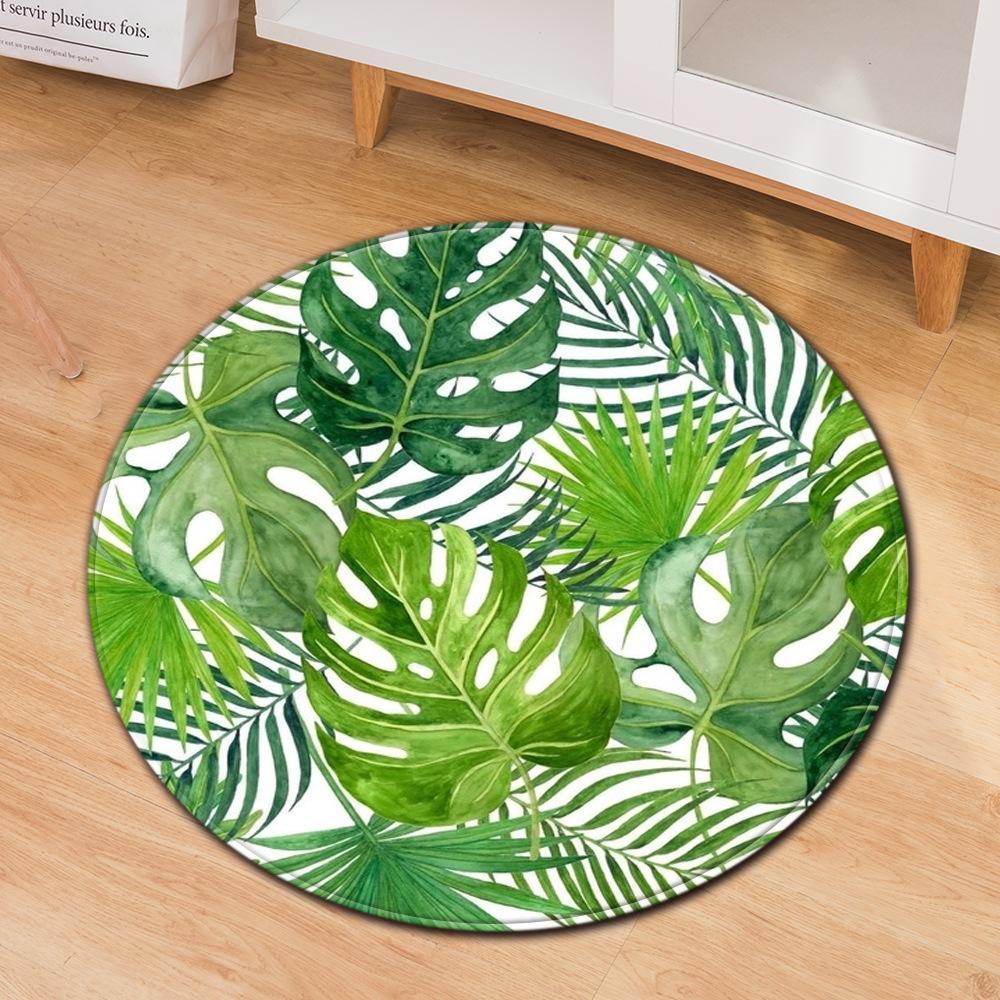 Watercolor Tropical Monstera Palm Leaf Round Rug, Non Slip Washable Circle Floor Mat for Bedroom Living Room Home Decor