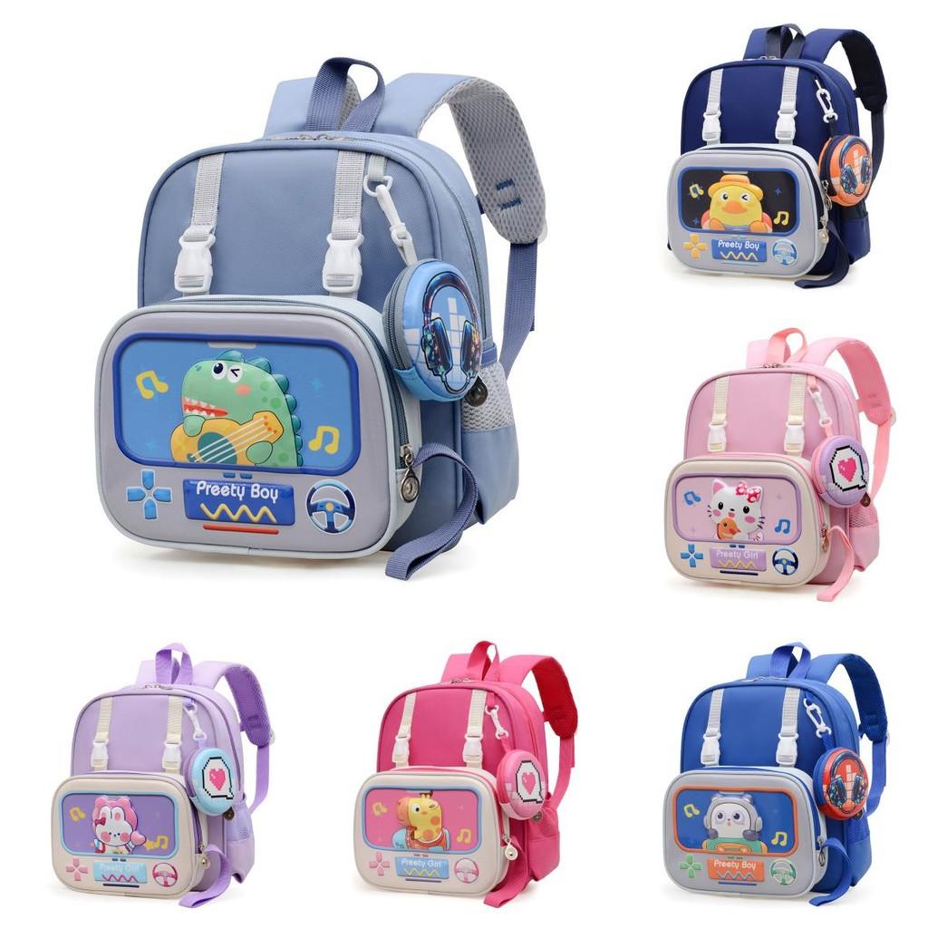 Capacity Big Kids Backpack With Cartoon Rabbit Giraffe Print Design For Daily