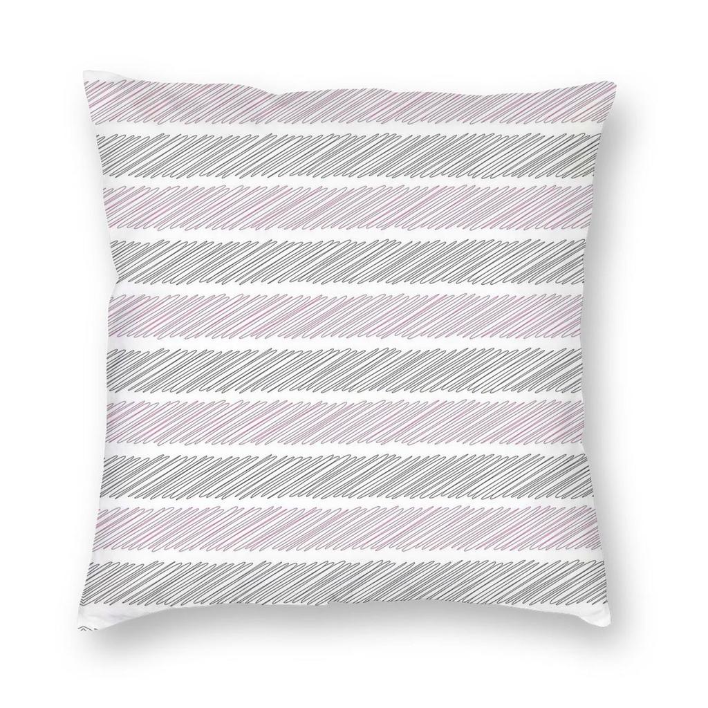 Pink And Grey Stripes Square Pillowcase Polyester Linen Velvet Printed Zip Decorative Throw Pillow Case Sofa Cushion Cover
