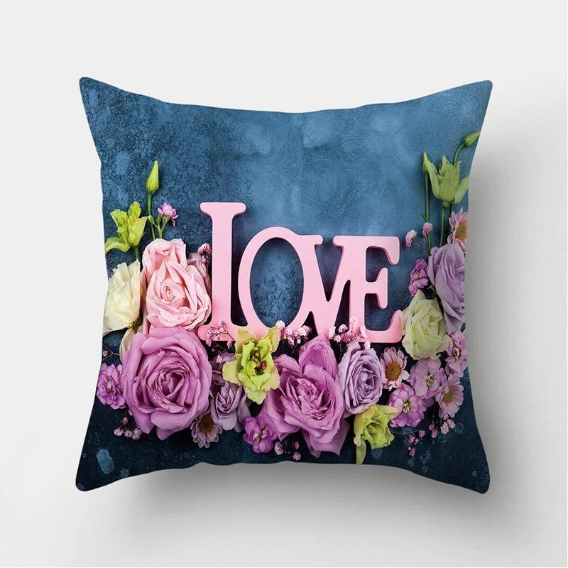 Pink Rose Pattern Pillowcase Office Living Room Home Pillowcase Car Ornaments