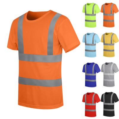 Men's Round-neck Quick-drying Reflective Outdoor Construction Environmental Sanitation Safety Building Labor  Reflective Work Clothes Short-sleeved To
