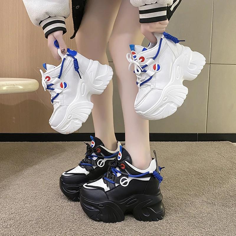 Fashion Fashion Women Leather Chunky Sneakers New Autumn Hidden Heels Casual Sport Dad Shoes 11CM Thick Sole Platform Sneaker Woman