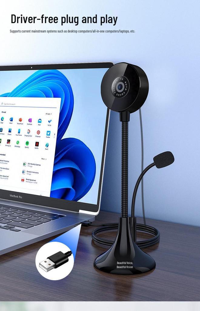 4K HD Webcam with Microphone for Desktop, Laptop, Streaming, Online Classes & Video Conferencing