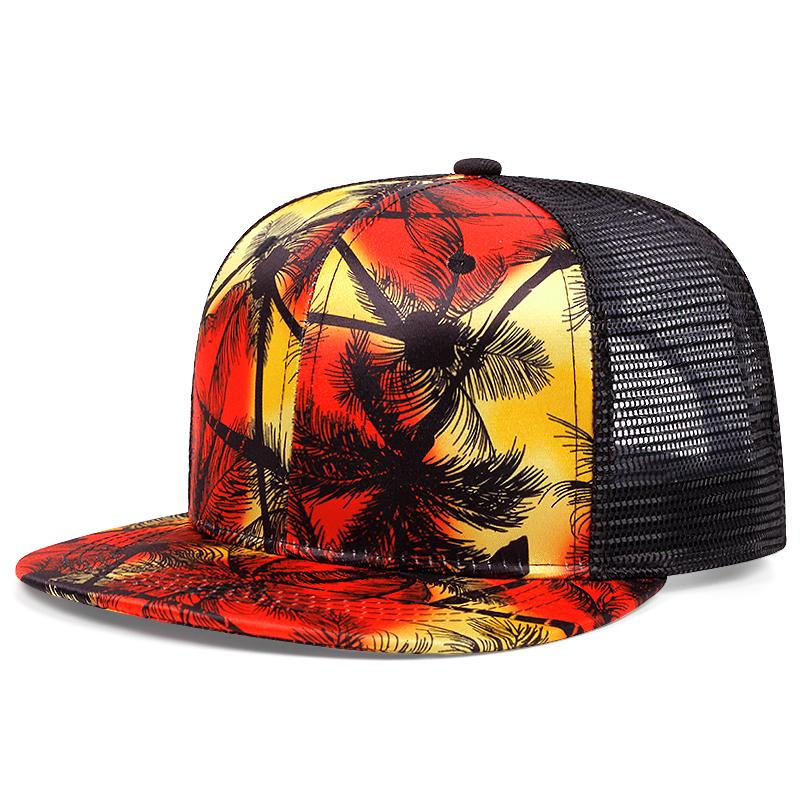 Men's Fashion Hip Hop Blue Coconut Tree Hat Brim Adjustable Baseball Hat Straight Buckle Snapback Cap Outdoor Sun Hat