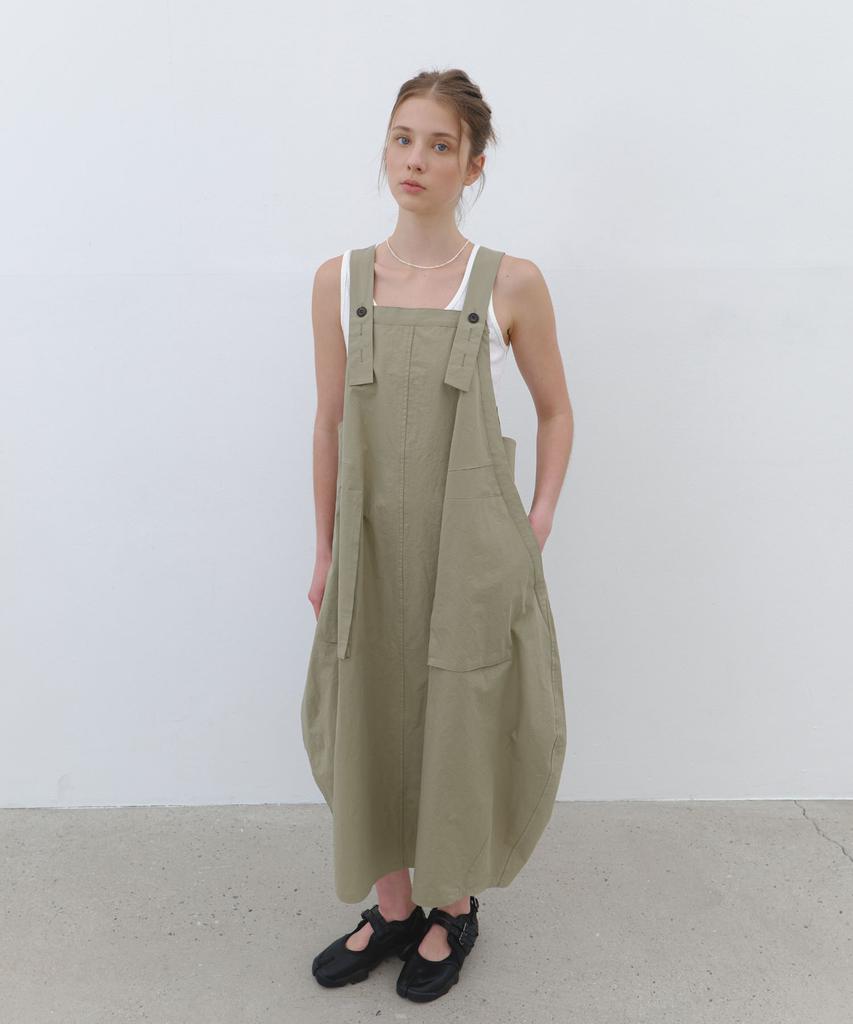 Cluny Cotton Utility Overall Dress - Khaki