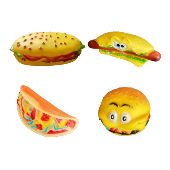 Dog Squeaky Toy Vinyl Chew Toys with Built-in Sound Realistic Burger, French Fries, and Hot Dog Toy for Interactive Play Teeth Cleaning and Anxiety
