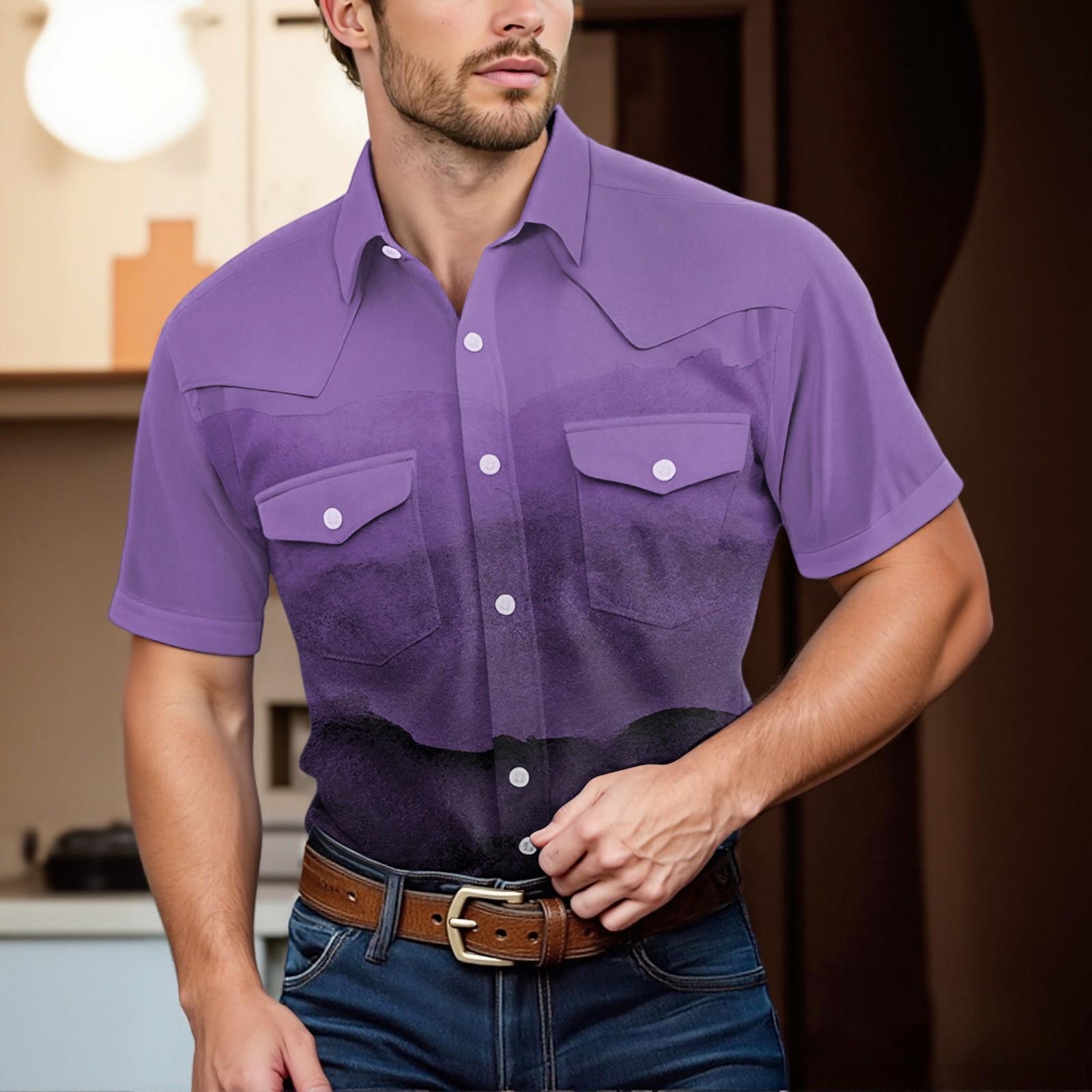 

Мужской модный топ кэжуал с короткими рукавами, лацканами и длиной до плеч XXL фиолетовый