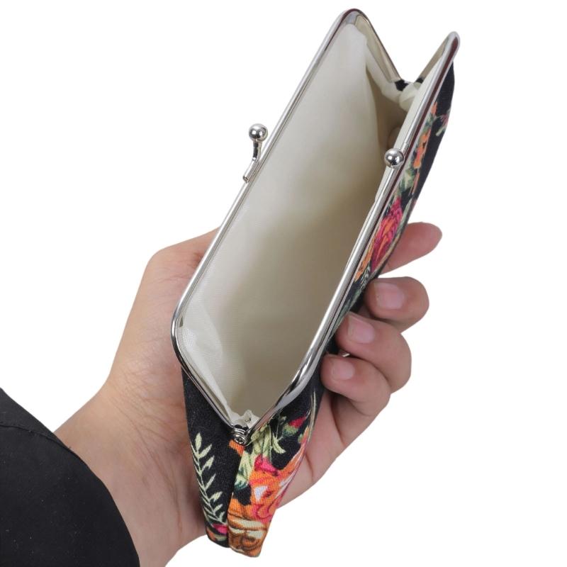 Monedero Floral, Monedero con Cierre de Beso de Rosa para Mujeres Niñas Billeteras Lindas de Moda con Cierre Monedero de Coche Vintage