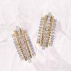 Bi-Color Braided Rope Texture Multi-Row Round Cubic Zirconia Inlaid Wide Hoop Earrings Silver Base Snap Closure Elegant Office Ladies Accessories