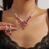 2 Pieces Inlaid Necklace Earrings Set Water Drop Crystal Necklace Set Banquet
