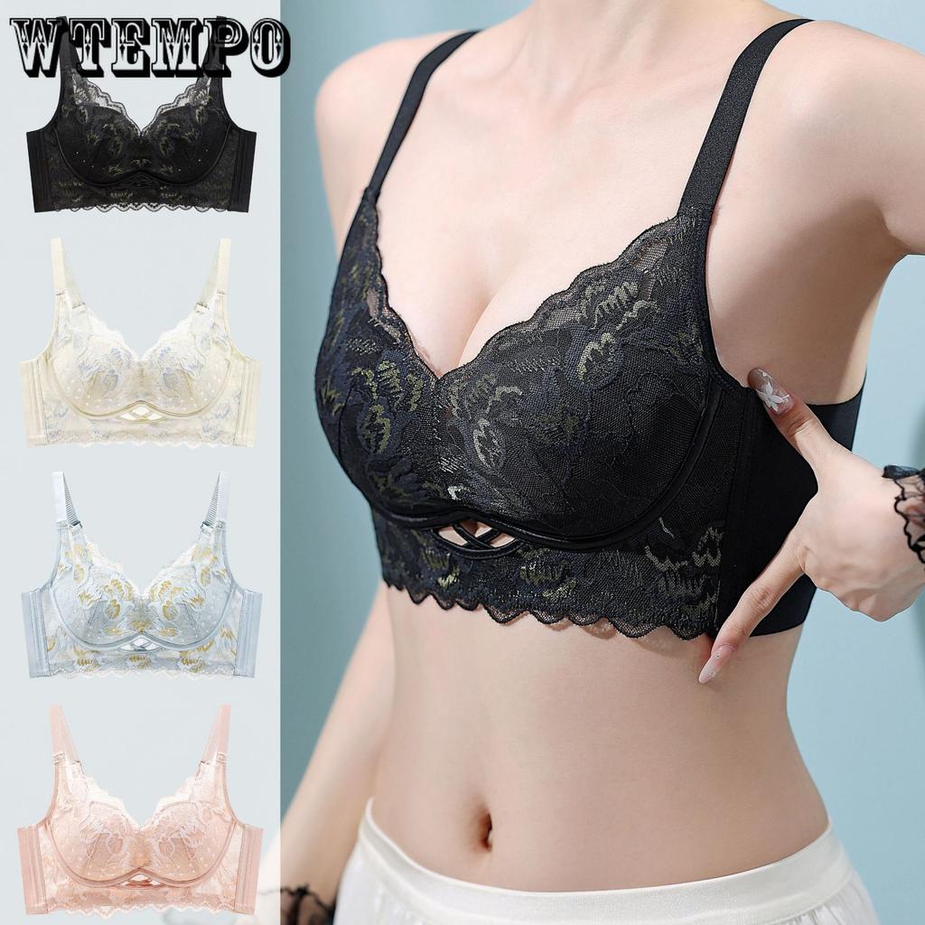 French Style Bra Women's Lace Bra Gathered Without Steel Rings Adjustable Breathable Bra Summer