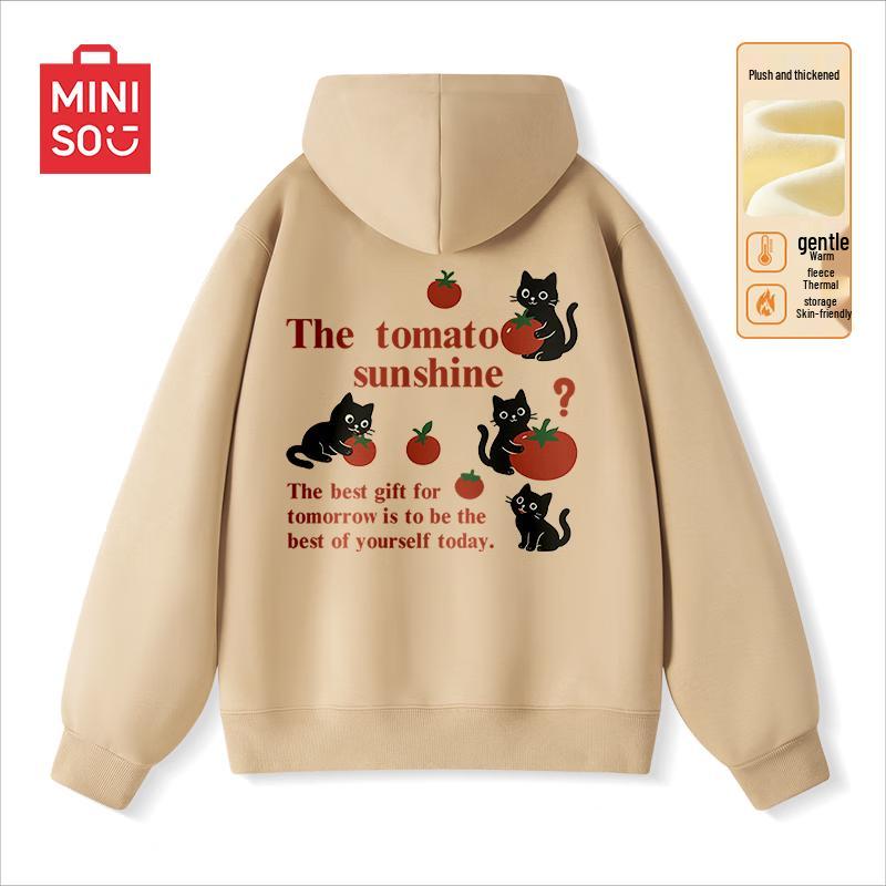 MINISO Men's Winter Plush Loose Hooded Pullover Sweatshirt