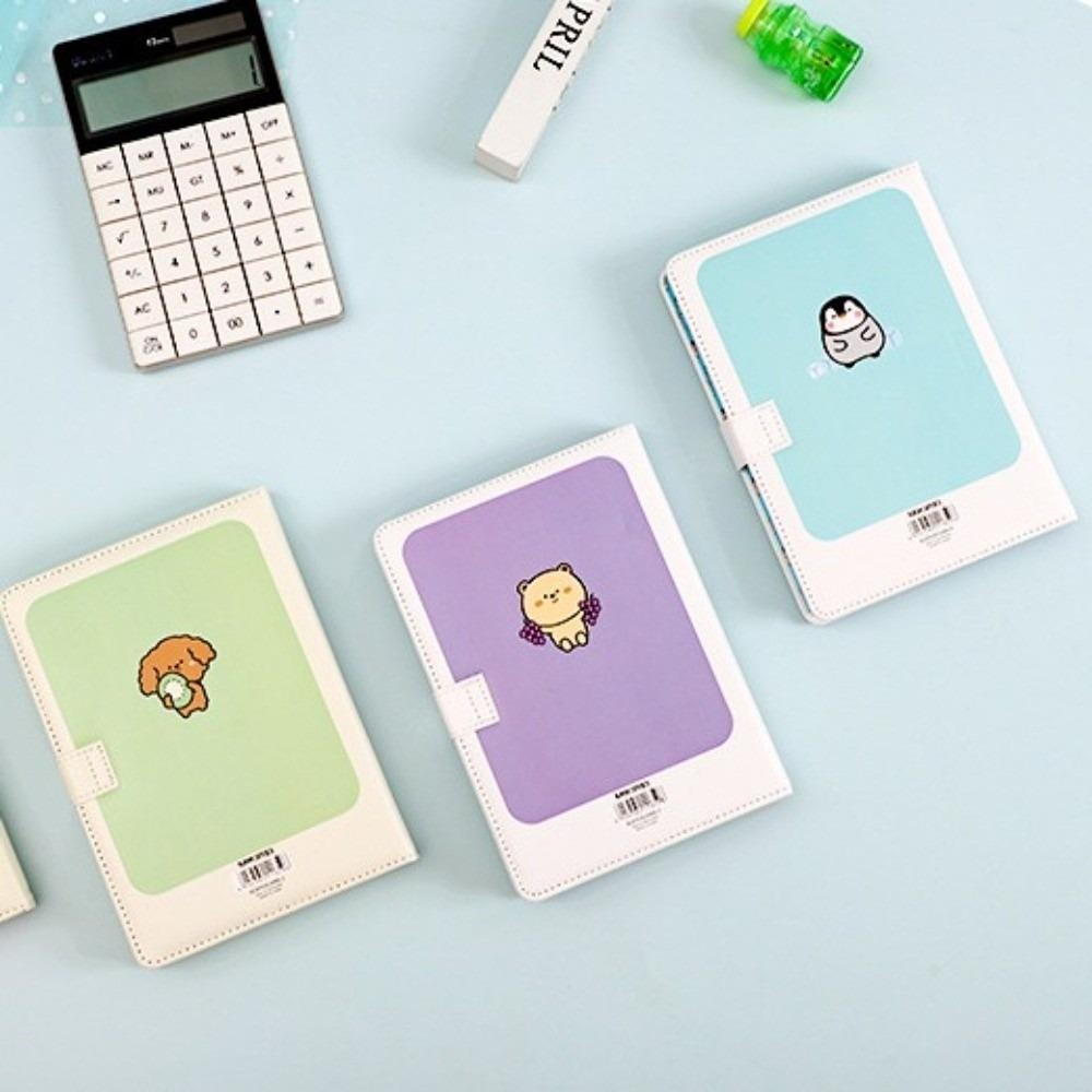 

224 Pages B6 Magnetic Notebook Cartoon Cute PU Leather Notepad Student Notebook Office Supplies зелений