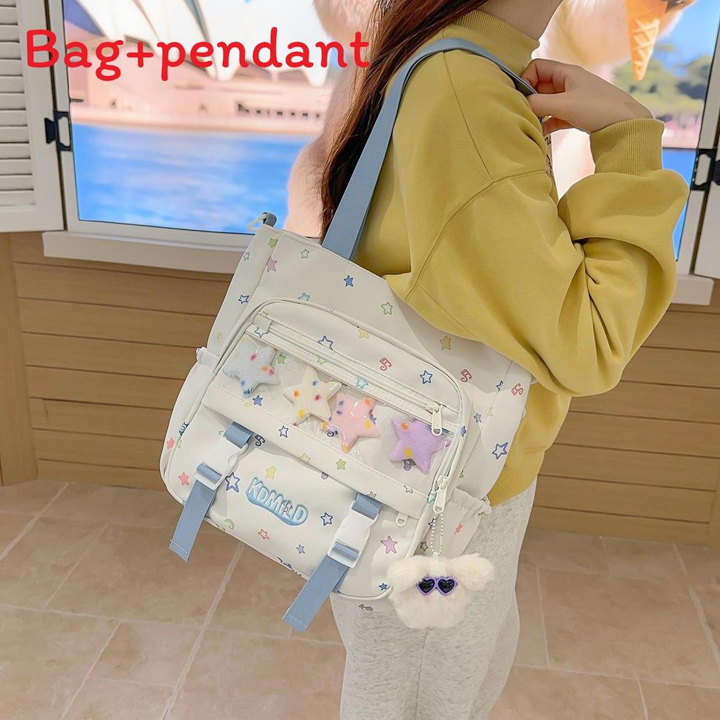 

Girls Candy Color Contrast Large Capacity Nylon Backpack With Water Resistant Features For School Use Blue Pendant