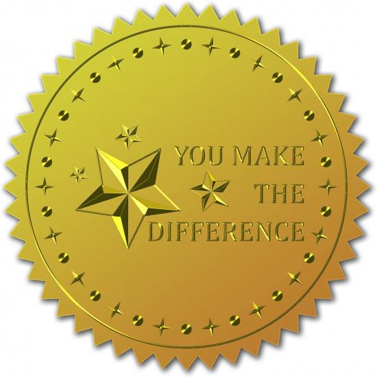 CRASPIRE 100pcs Gold Foil Certificate Seals - You Make The Difference Embossed Gold Certificate Seals 2 Round Self Adhesive Embossed Stickers for